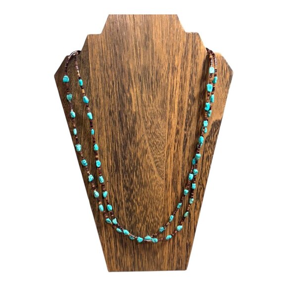 Vintage Navajo Double Strand Turquoise Chip Nugget Heishi Bead Tie Necklace 27" - Picture 2 of 7